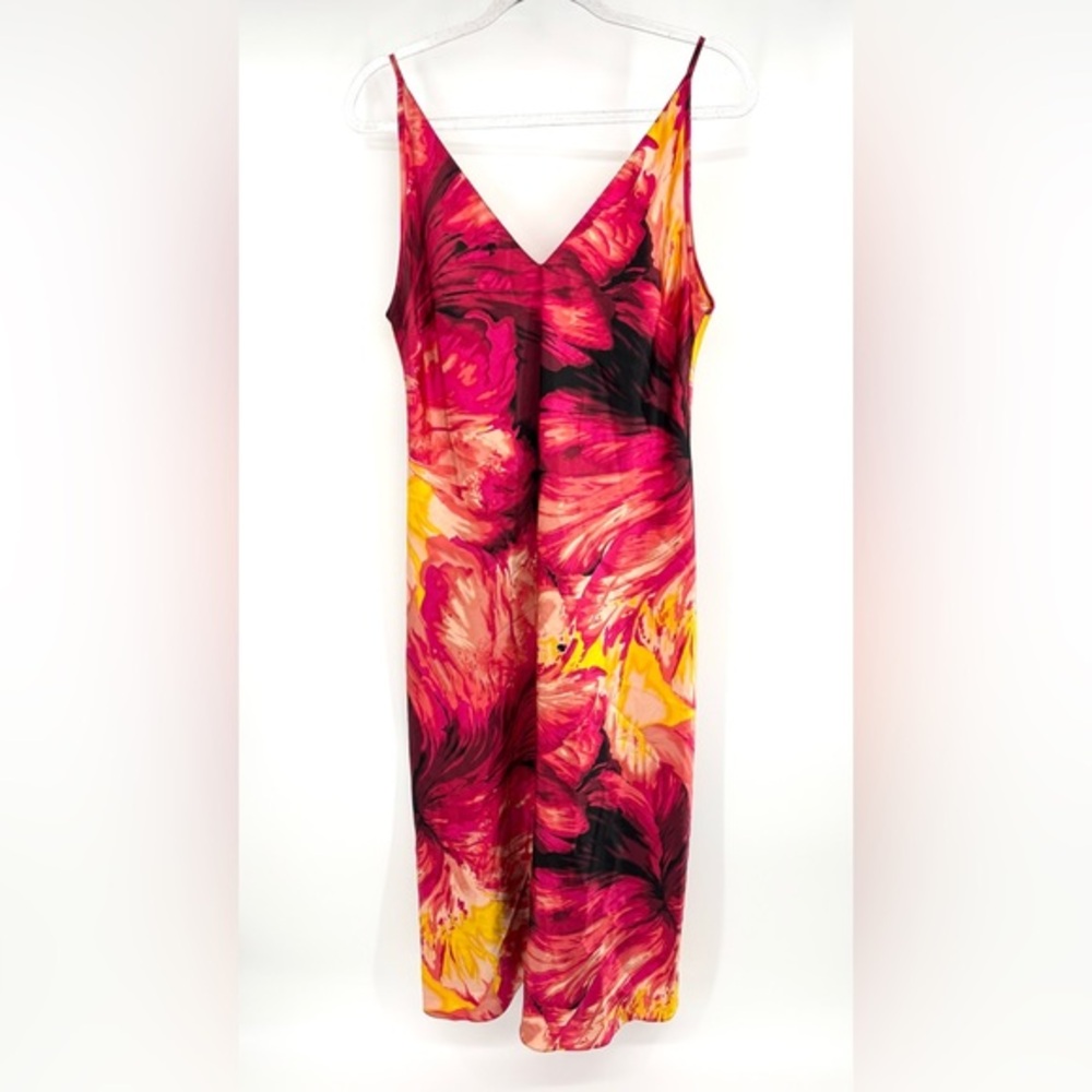 Vintage Satin Slip Dress Lingerie Maxi Size Medium‎ Red Sunset Sexy Glam Fire